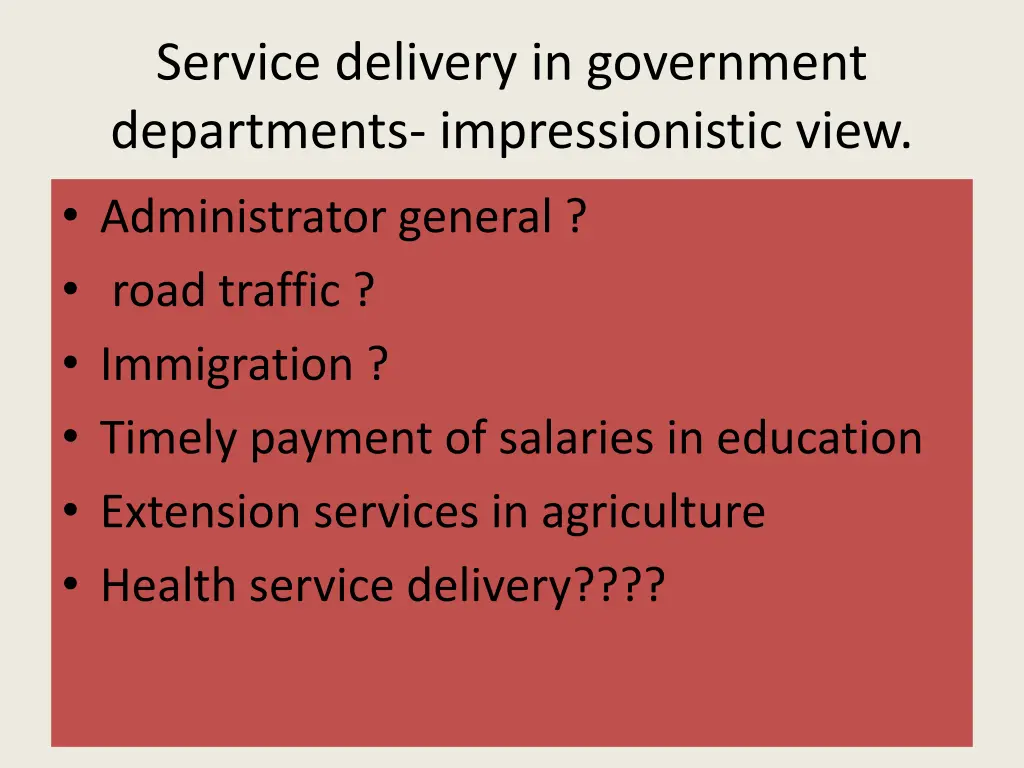 service delivery in government departments