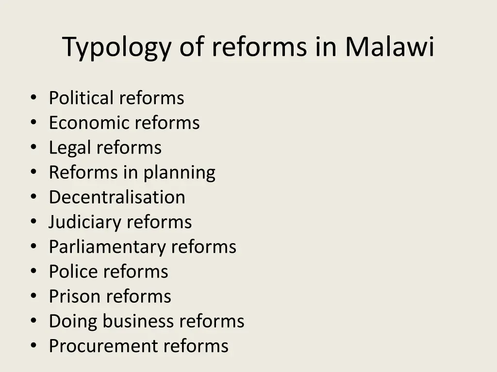 typology of reforms in malawi