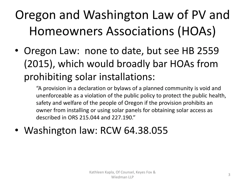 oregon and washington law of pv and homeowners