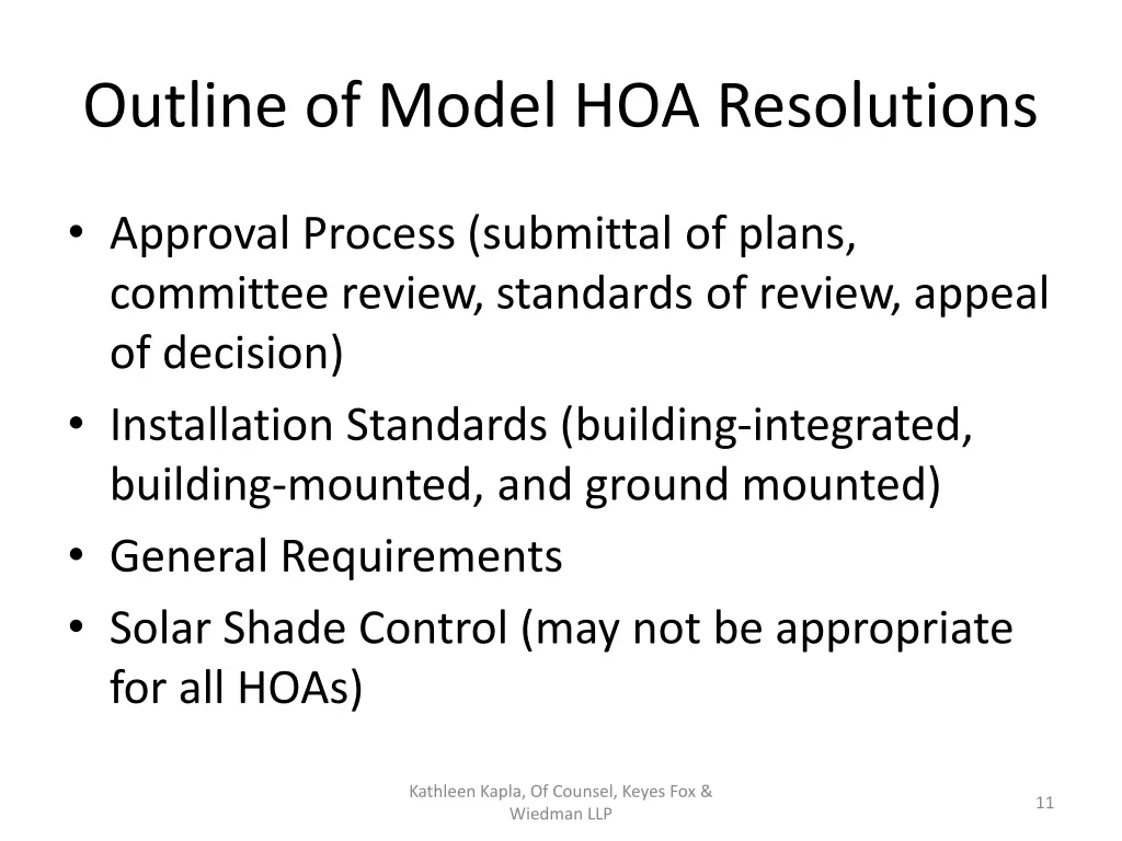 outline of model hoa resolutions