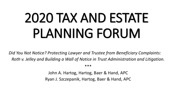 2020 tax and estate 2020 tax and estate planning