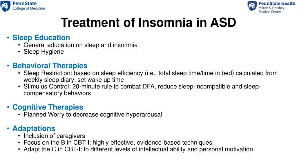 treatment of insomnia in asd sleep education