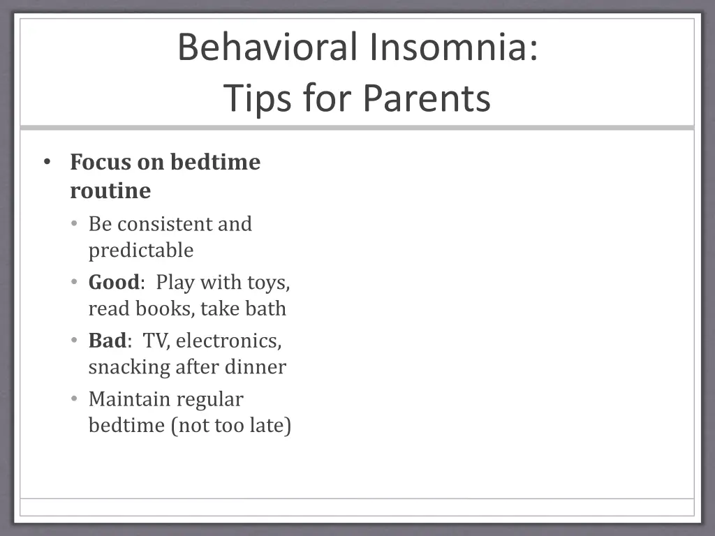 behavioral insomnia tips for parents