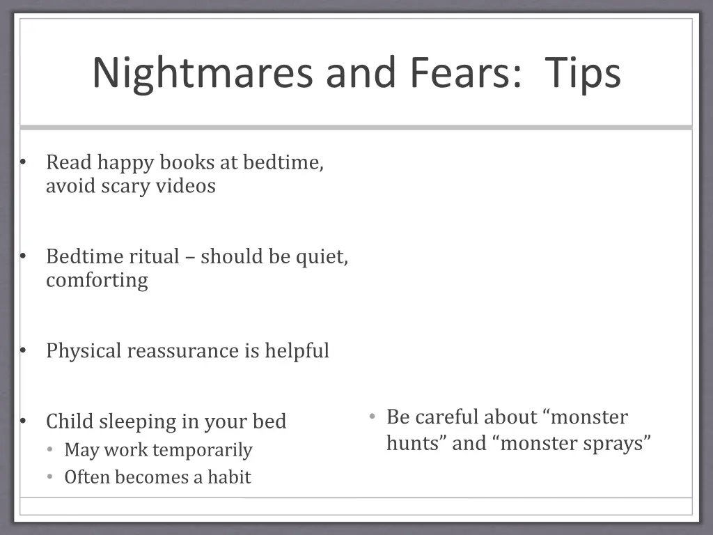 nightmares and fears tips