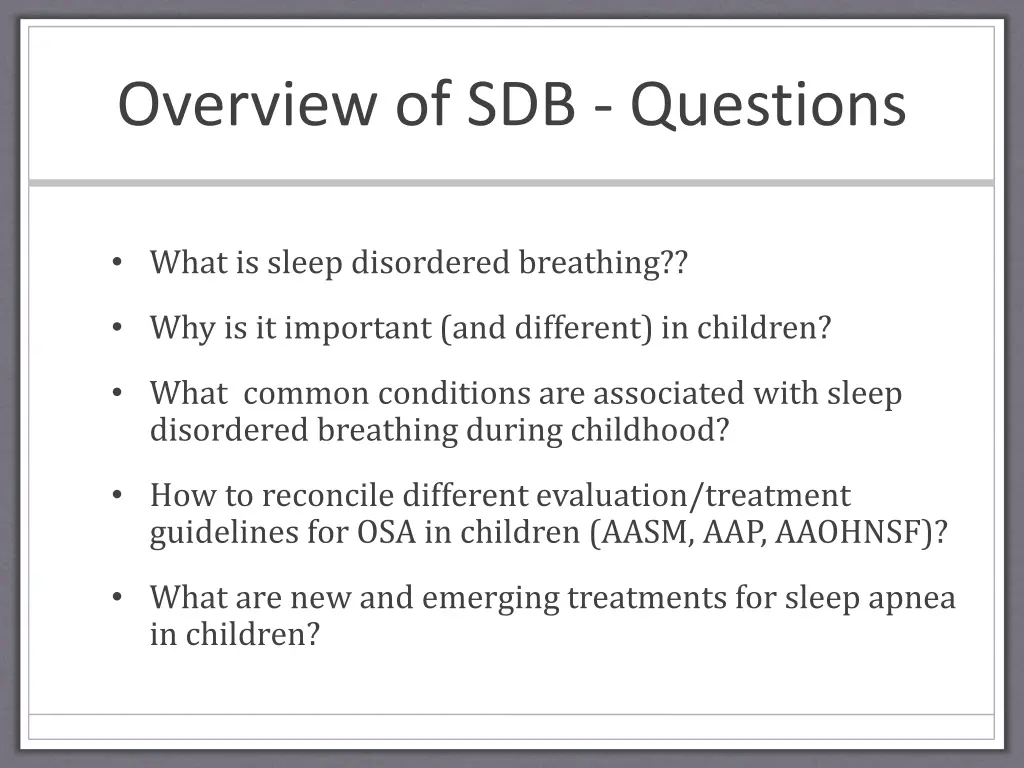 overview of sdb questions