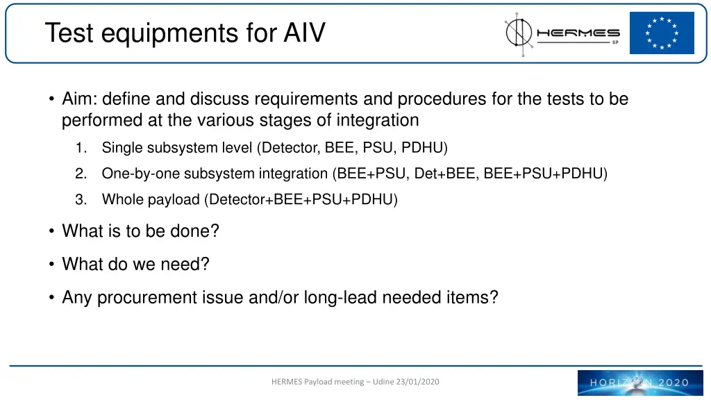 test equipments for aiv 1