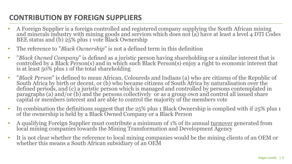 contribution by foreign suppliers