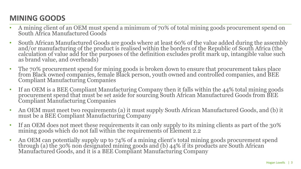 mining goods a mining client of an oem must spend