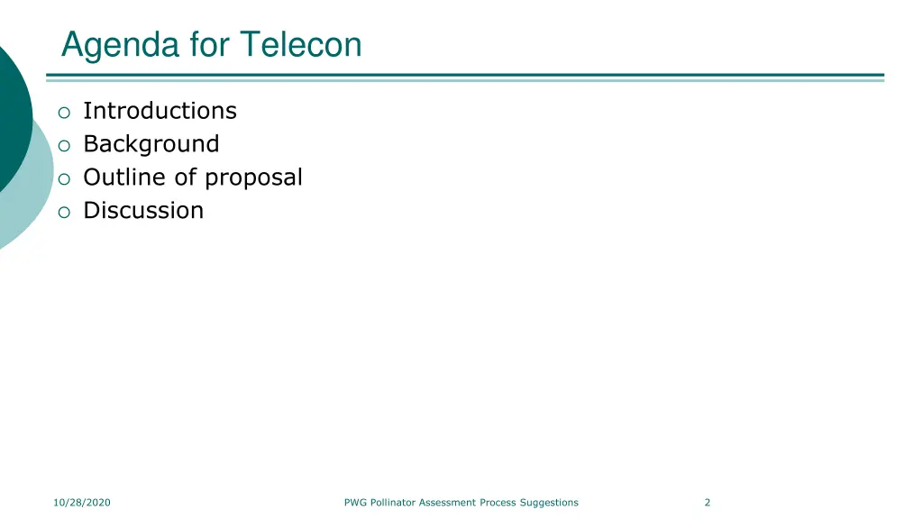 agenda for telecon