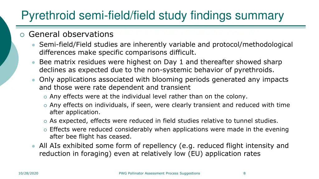 pyrethroid semi field field study findings summary