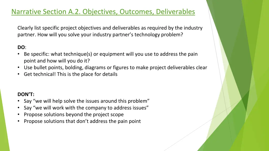 narrative section a 2 objectives outcomes