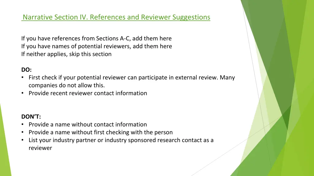 narrative section iv references and reviewer