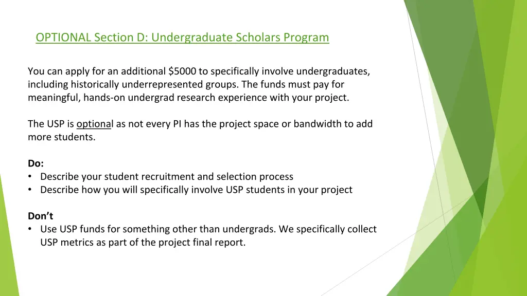 optional section d undergraduate scholars program