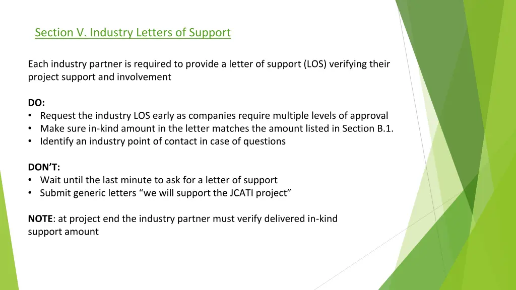 section v industry letters of support