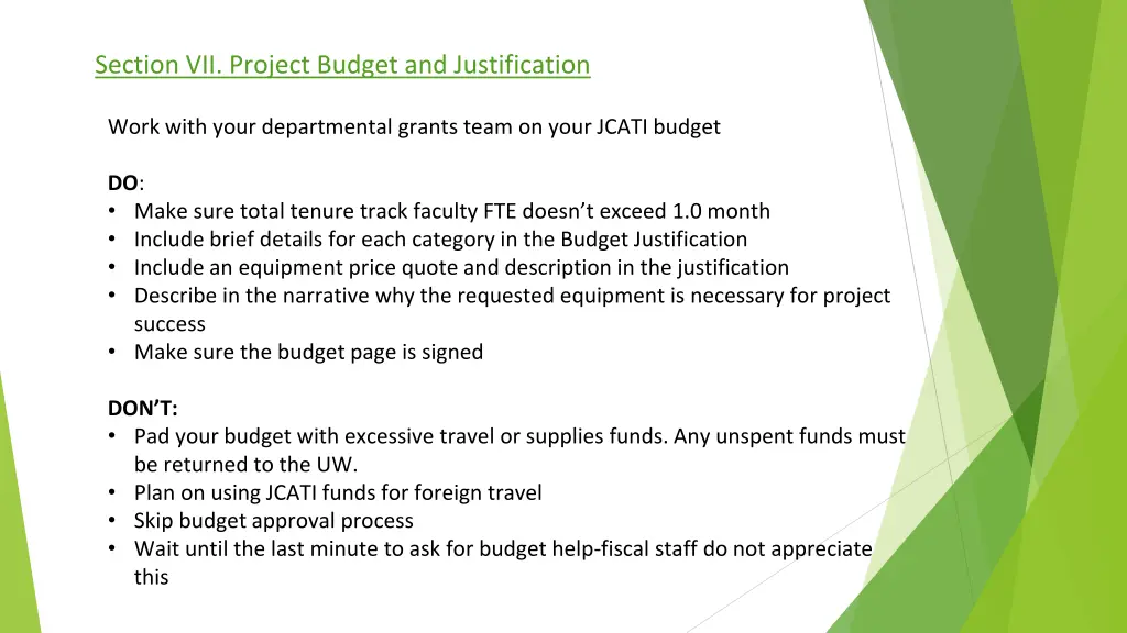 section vii project budget and justification