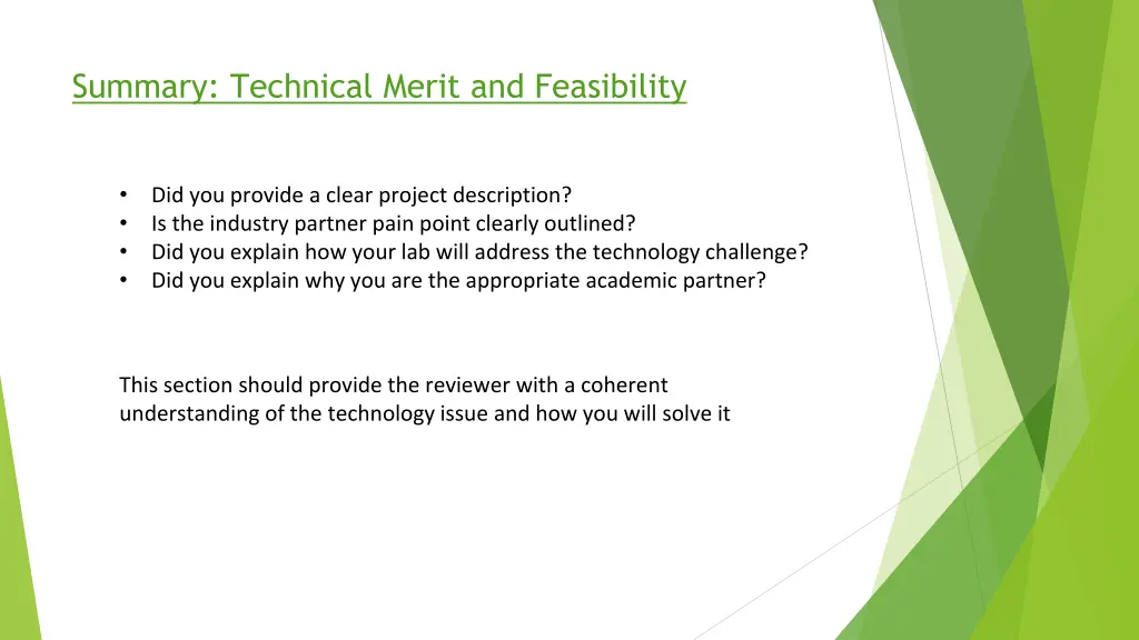 summary technical merit and feasibility