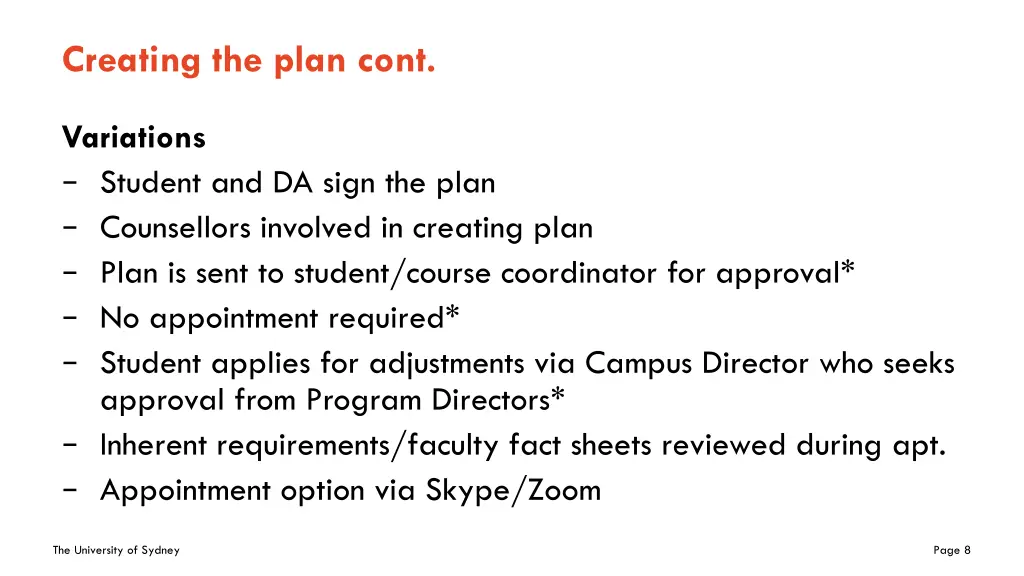 creating the plan cont