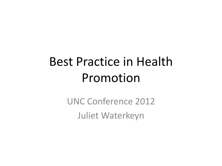 best practice in health promotion