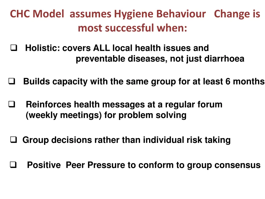 chc model assumes hygiene behaviour change