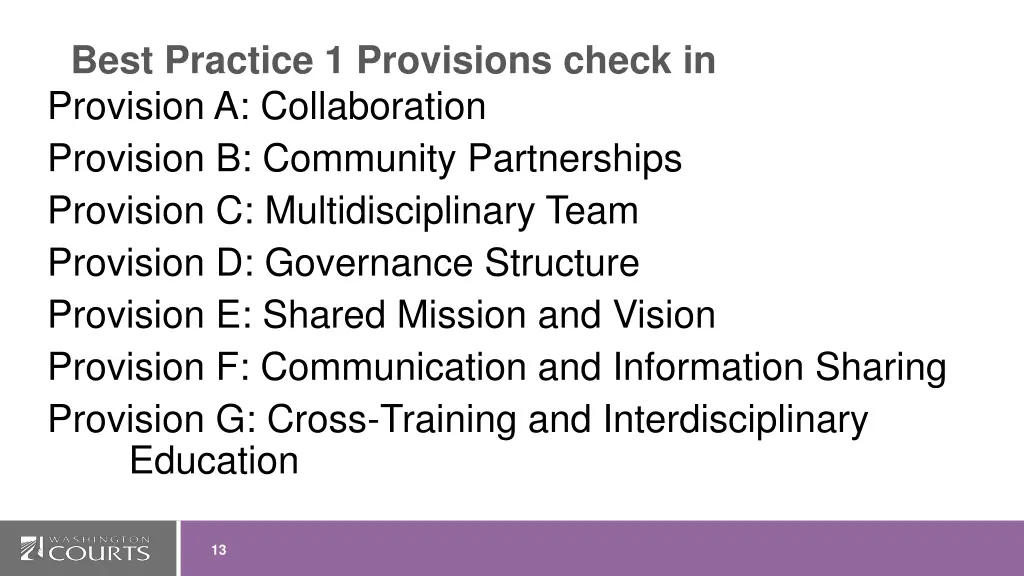 best practice 1 provisions check in provision 1