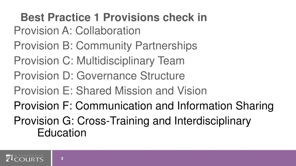 best practice 1 provisions check in provision