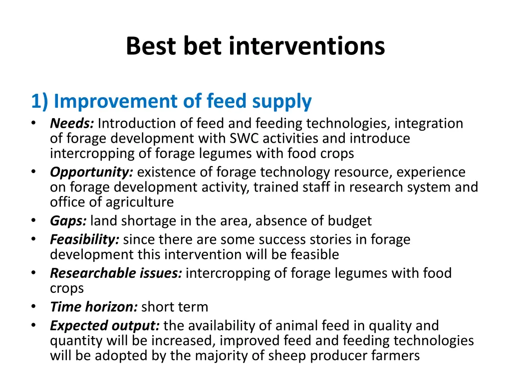 best bet interventions