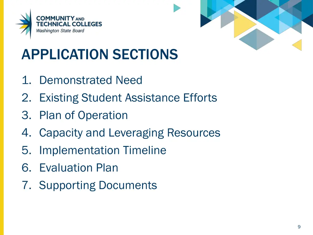 application sections