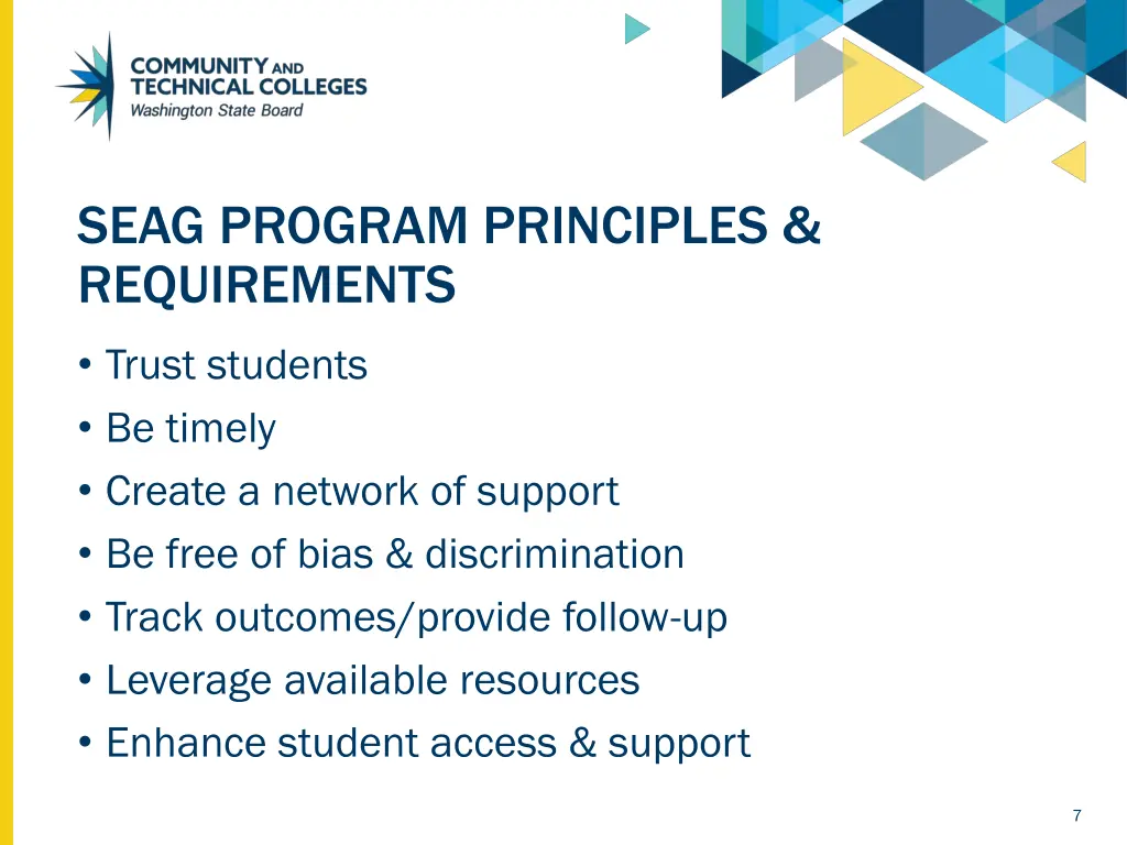 seag program principles requirements