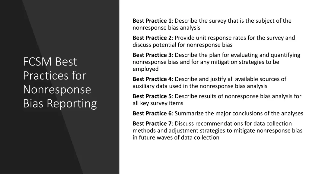 best practice 1 describe the survey that