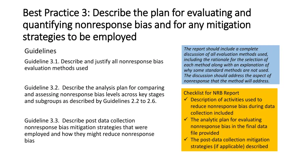 best practice 3 describe the plan for evaluating