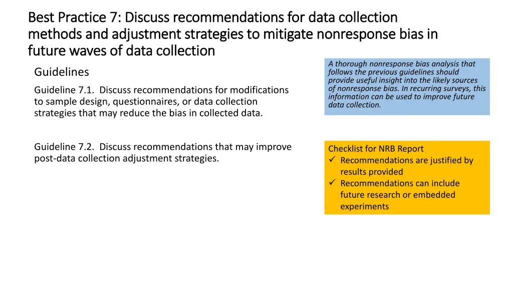 best practice 7 discuss recommendations for data