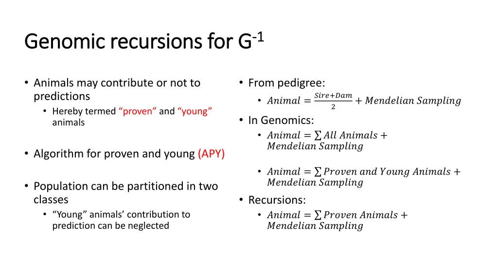 genomic recursions for g genomic recursions