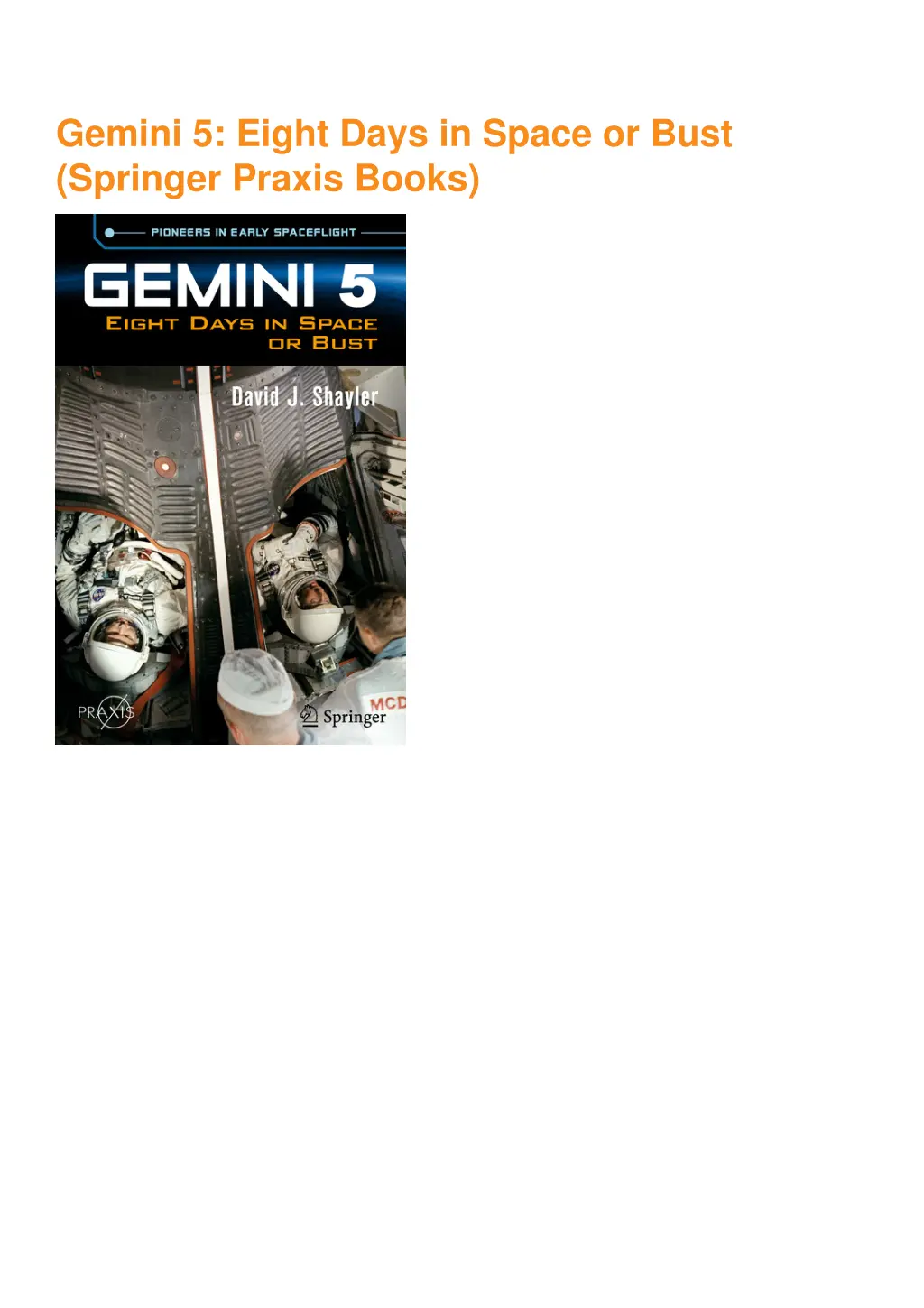 gemini 5 eight days in space or bust springer 1