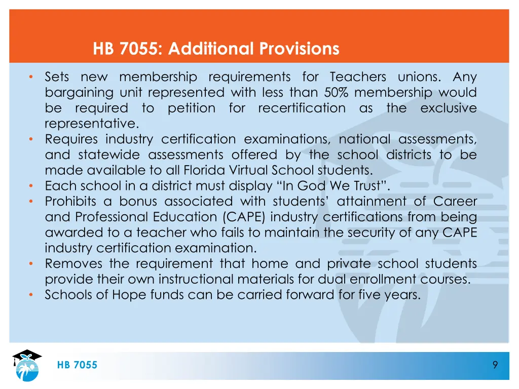 hb 7055 additional provisions