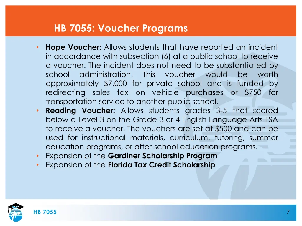 hb 7055 voucher programs