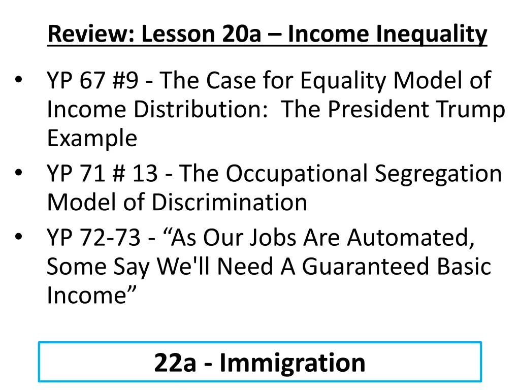 review lesson 20a income inequality