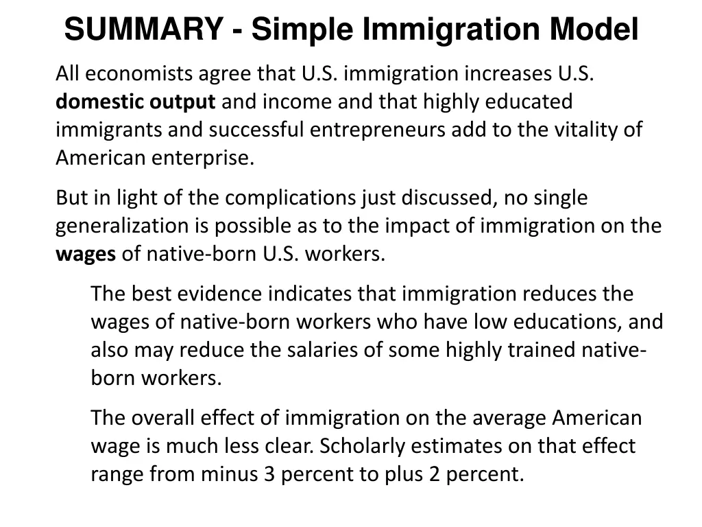 summary simple immigration model