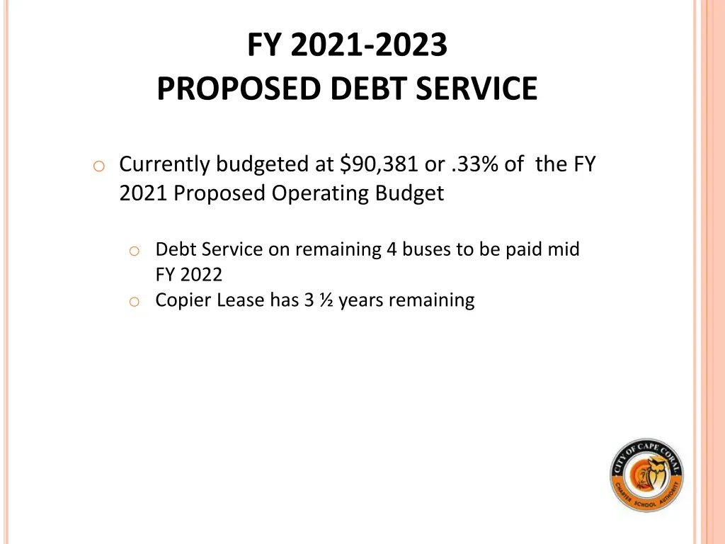 fy 2021 2023 proposed debt service