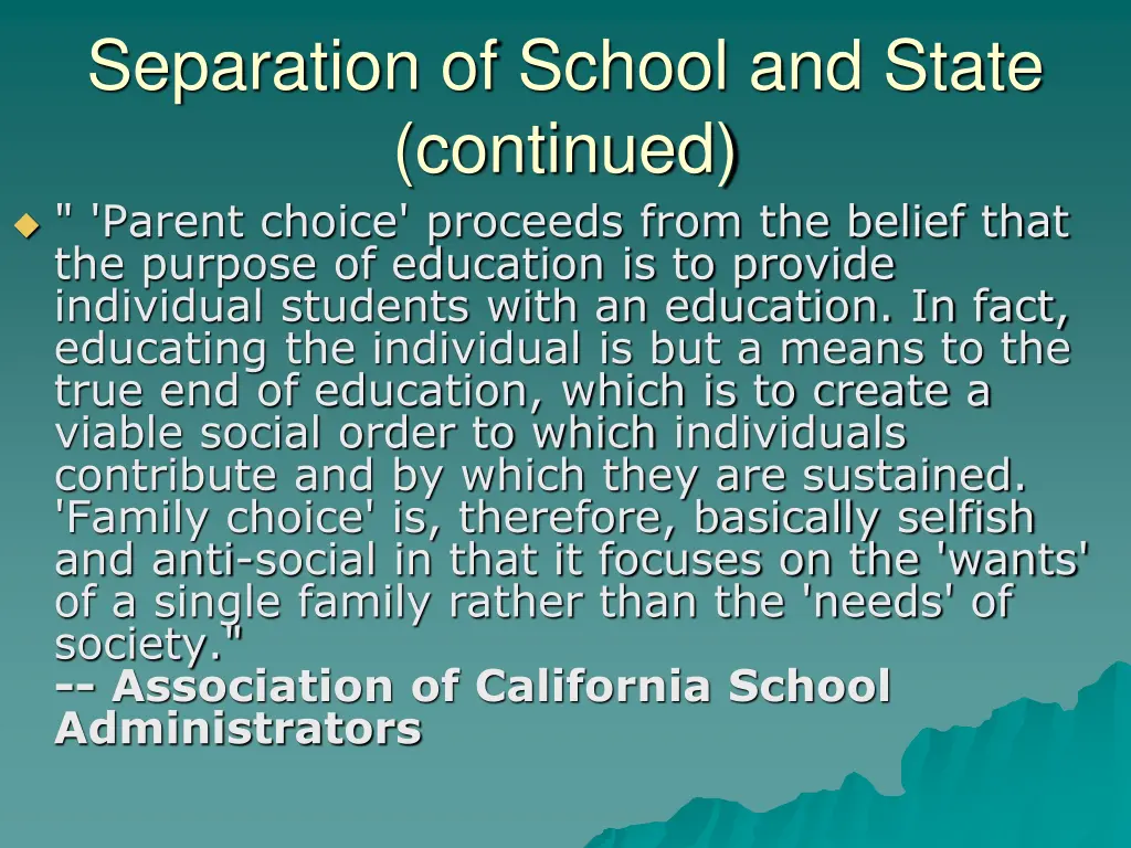 separation of school and state continued parent