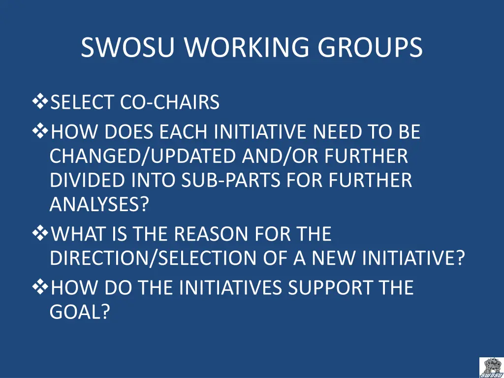 swosu working groups