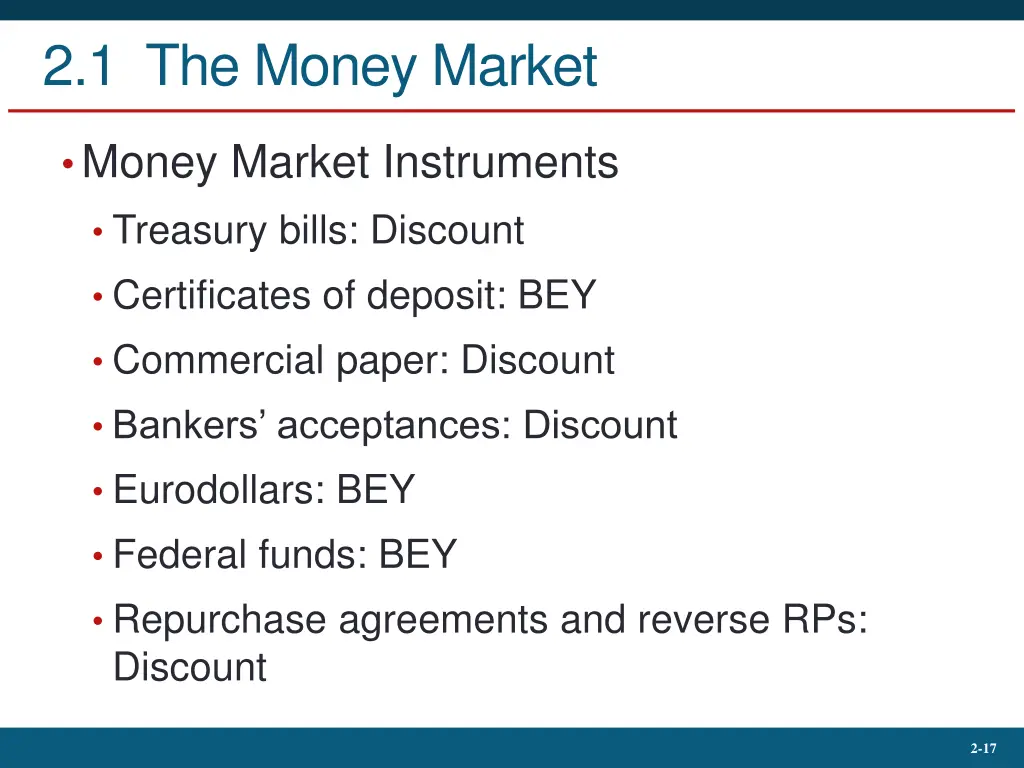 2 1 the money market 13