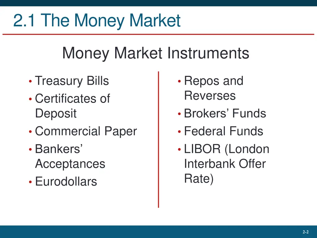 2 1 the money market