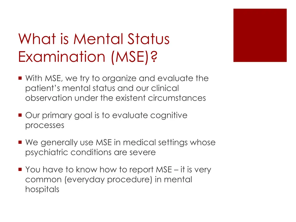 what is mental status examination mse