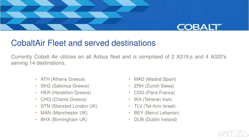 cobaltair fleet and served destinations