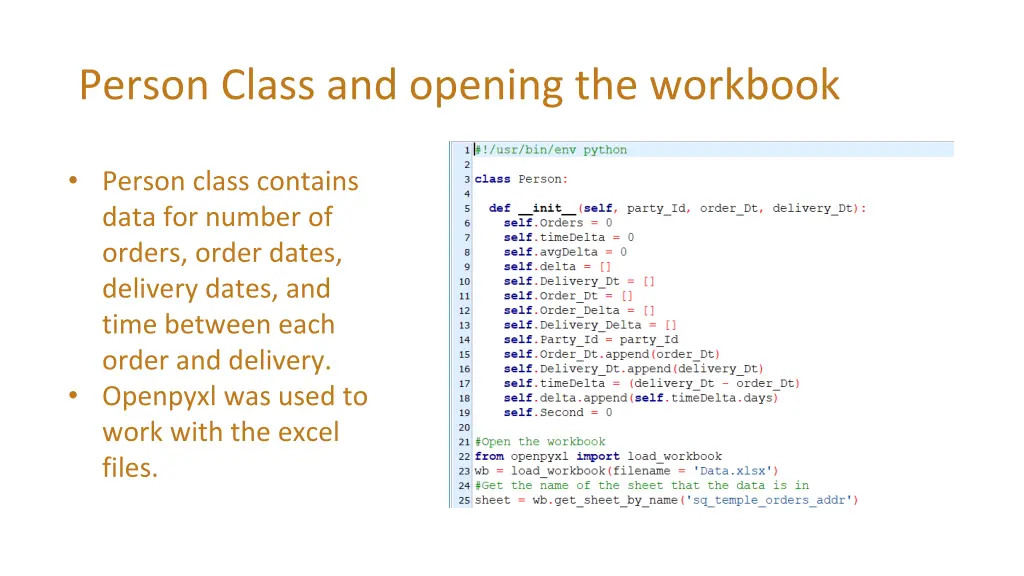 person class and opening the workbook