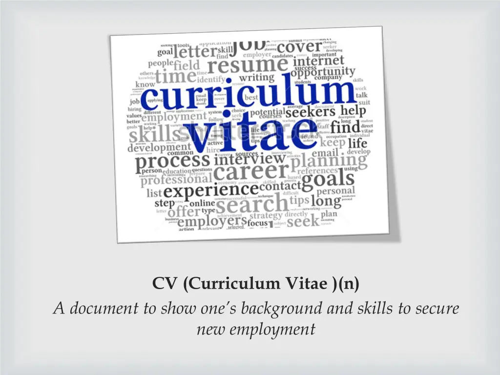 cv curriculum vitae n a document to show