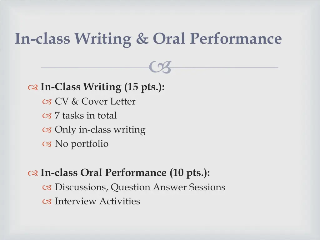 in class writing oral performance