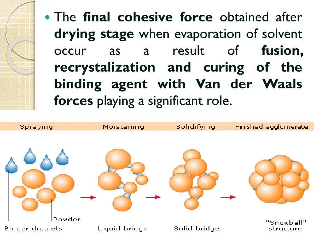 the final cohesive force obtained after drying