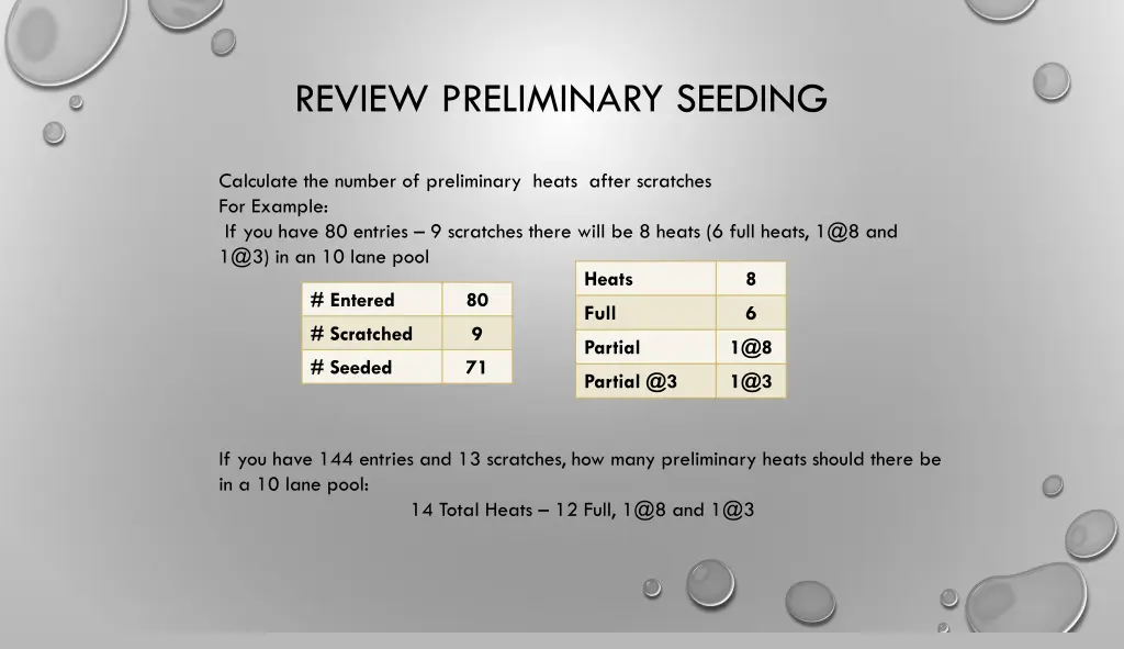 review preliminary seeding