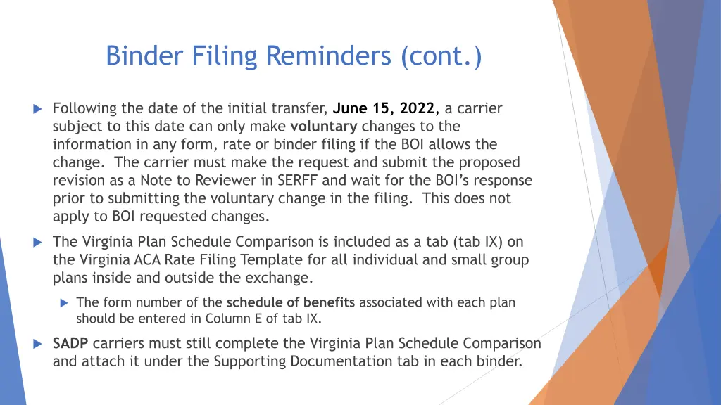 binder filing reminders cont